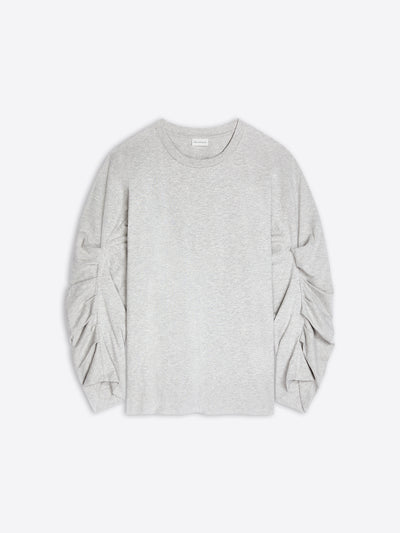 Gray sweatshirt with pleated sleeves on a white background - Dries Van Noten