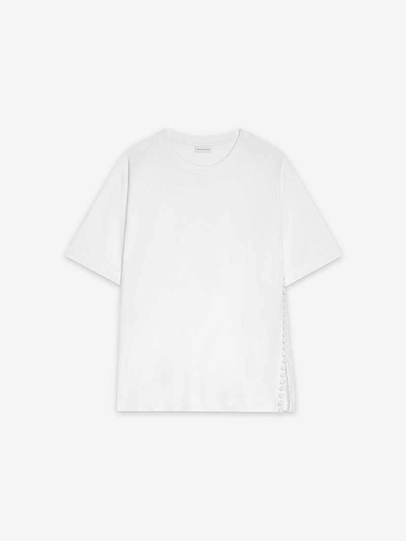 White t-shirt on a light gray background