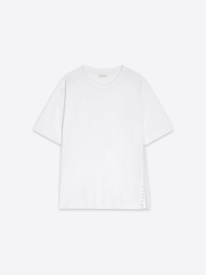 White t-shirt on a light gray background