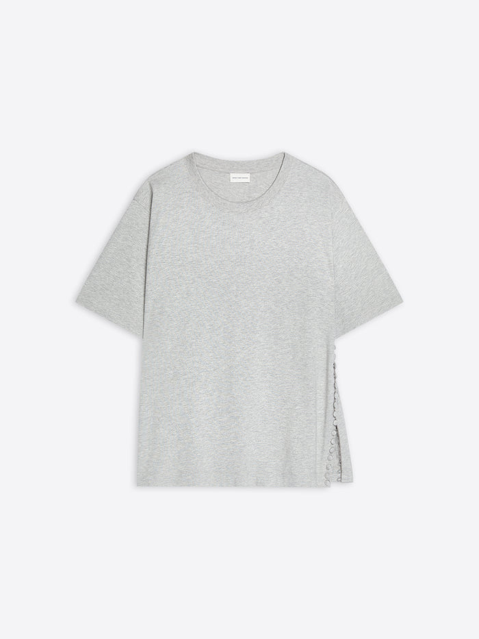 Gray t-shirt with slit on a white background