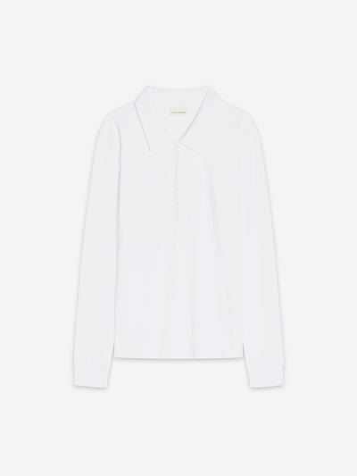 White long-sleeve jersey polo shirt on a white background - Dries Van Noten