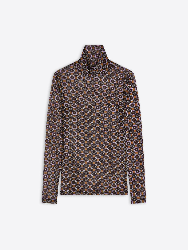 Patterned long-sleeve shirt on a white background