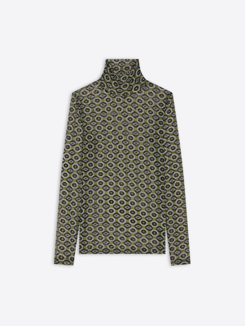 Patterned turtleneck sweater on a white background