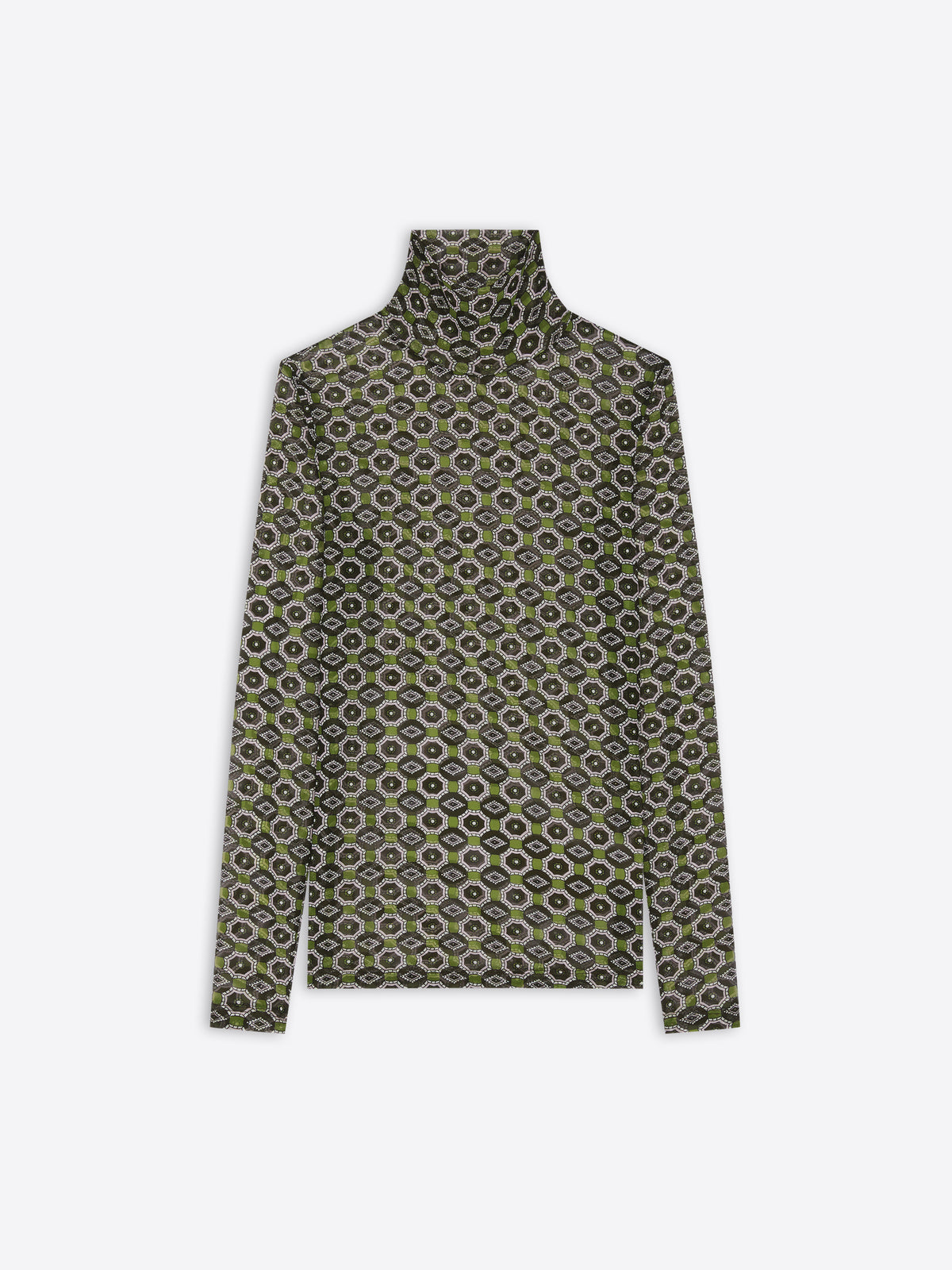 Patterned turtleneck sweater on a white background