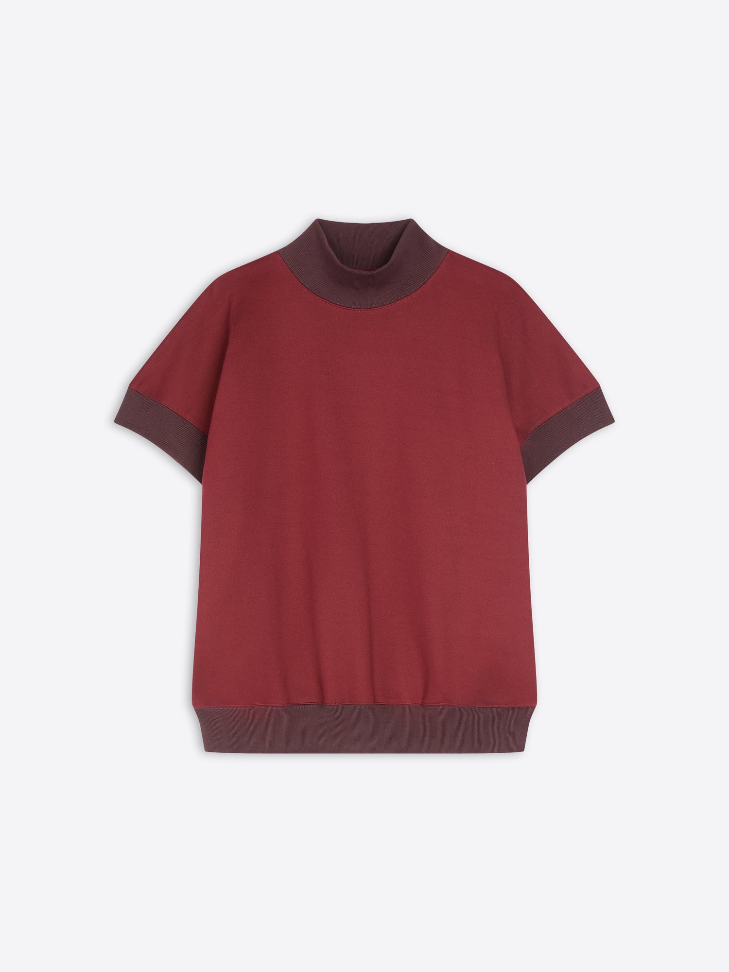 Red sweater with brown accents on a white background