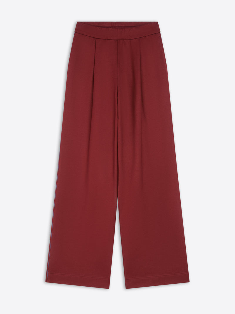 Maroon wide-leg pants on a white background