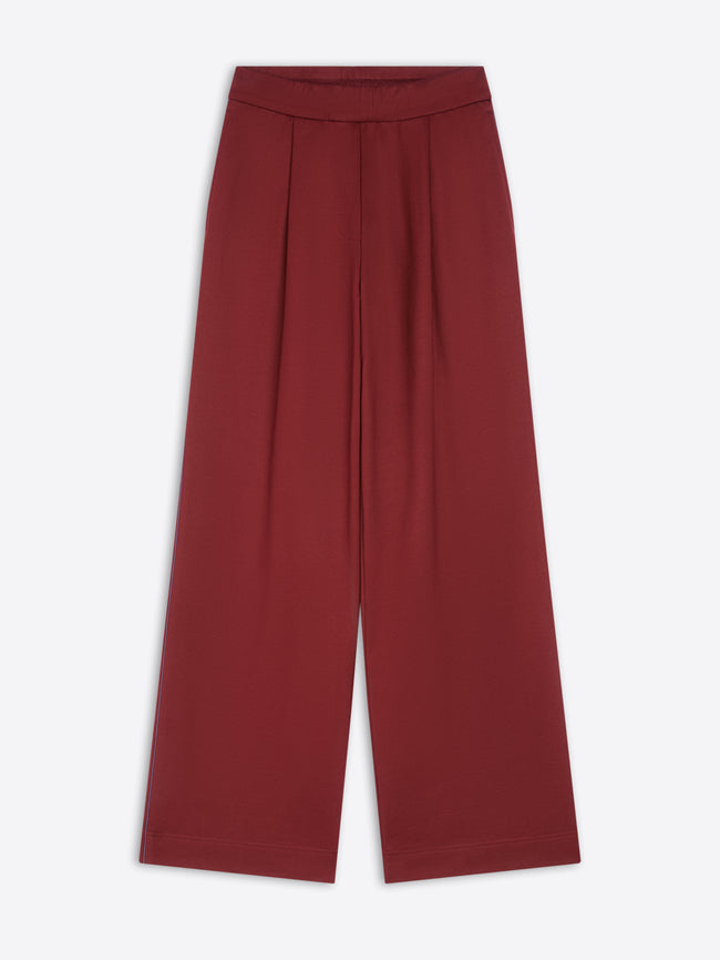 Maroon wide-leg pants on a white background