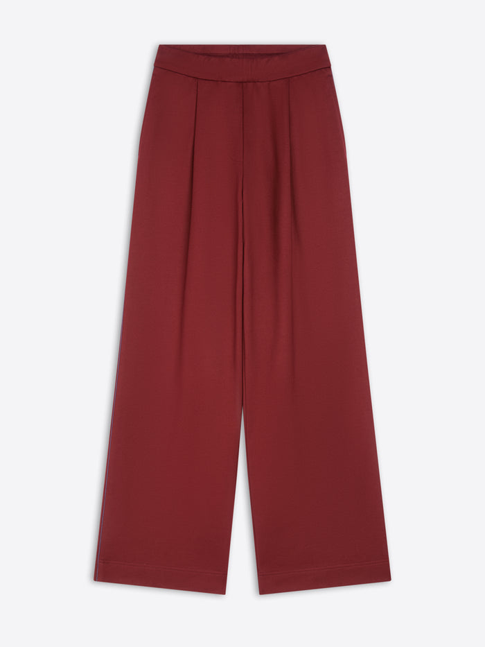 Maroon wide-leg pants on a white background