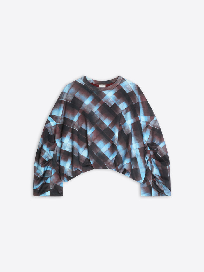 Plaid shirt with blue and brown pattern on a white background