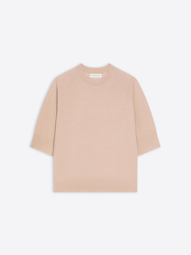 Beige short sleeve sweater on a white background