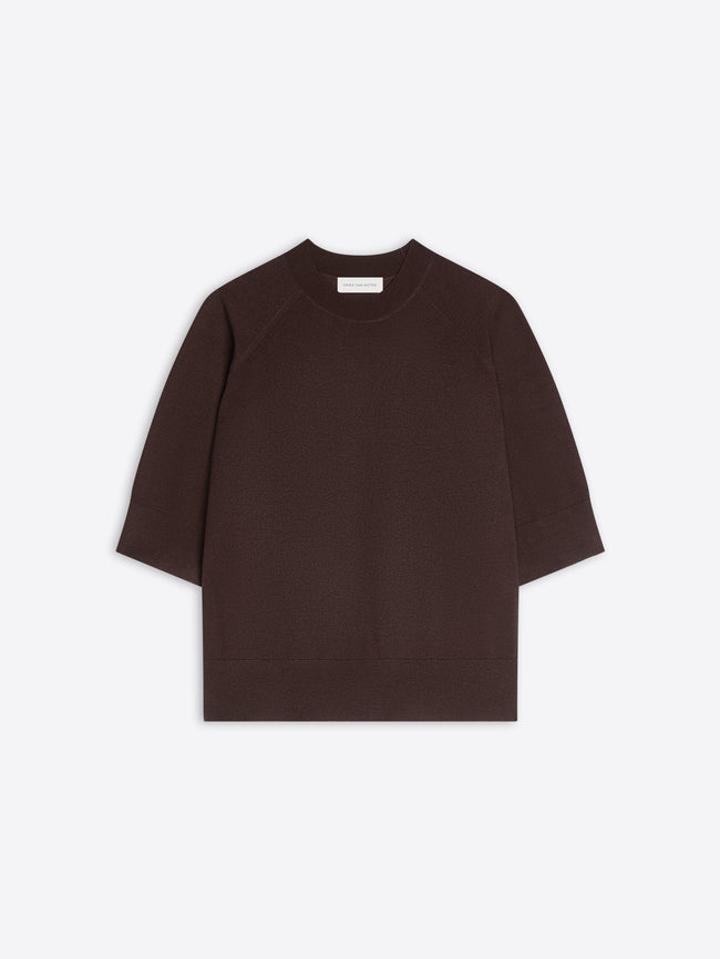 Brown short sleeve sweater on a white background