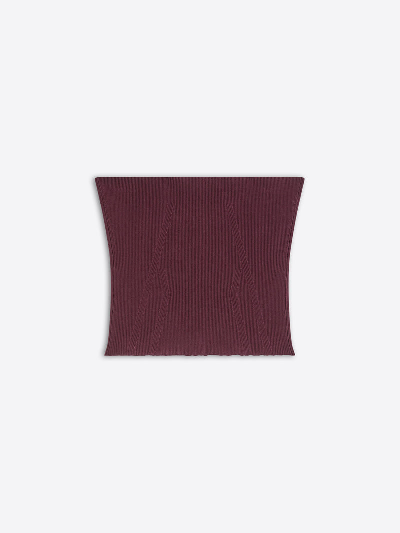 Burgundy knitted top on a white background