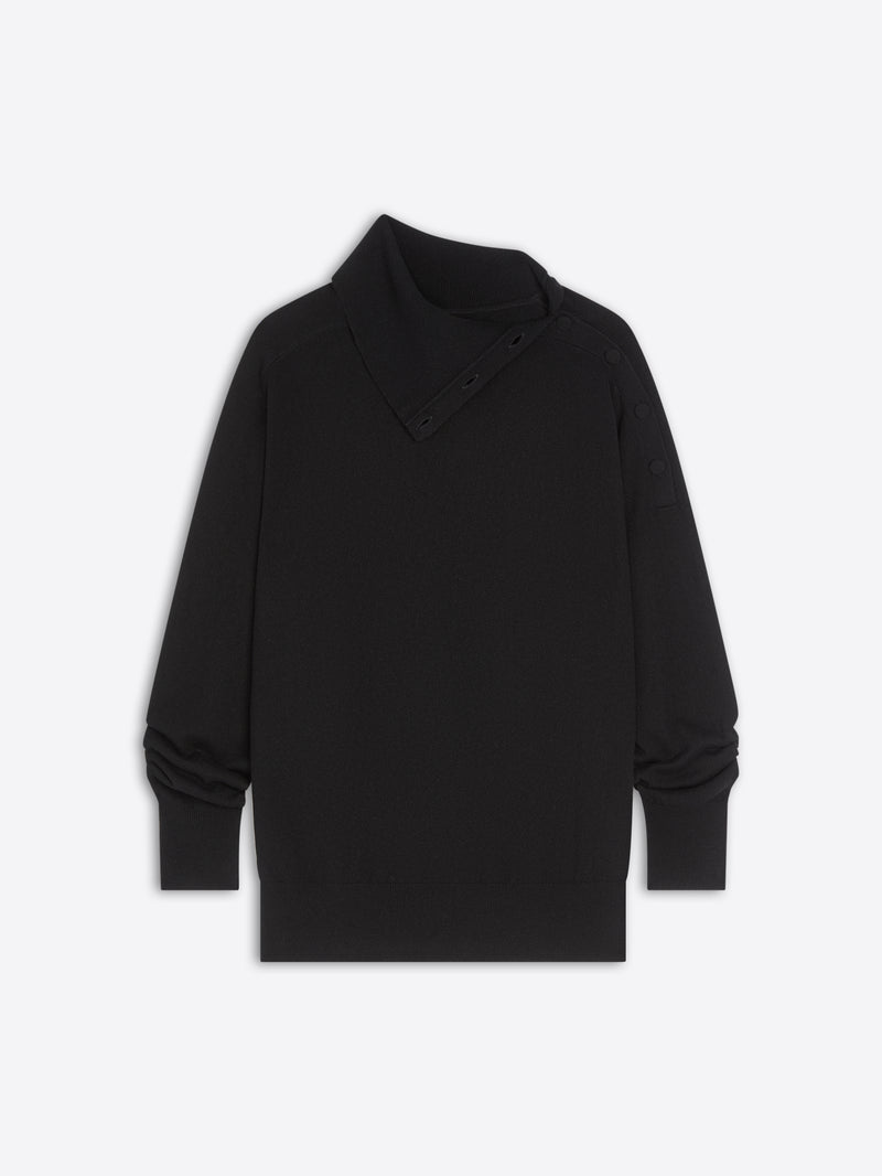 Black turtleneck sweater on a white background