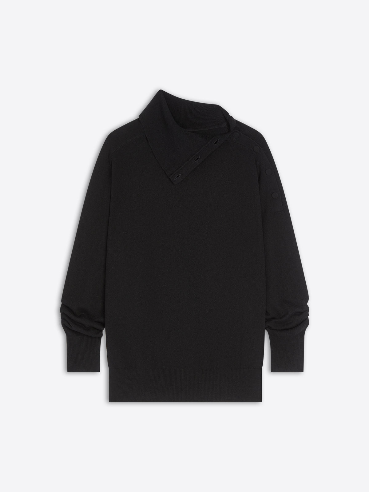 Black turtleneck sweater on a white background