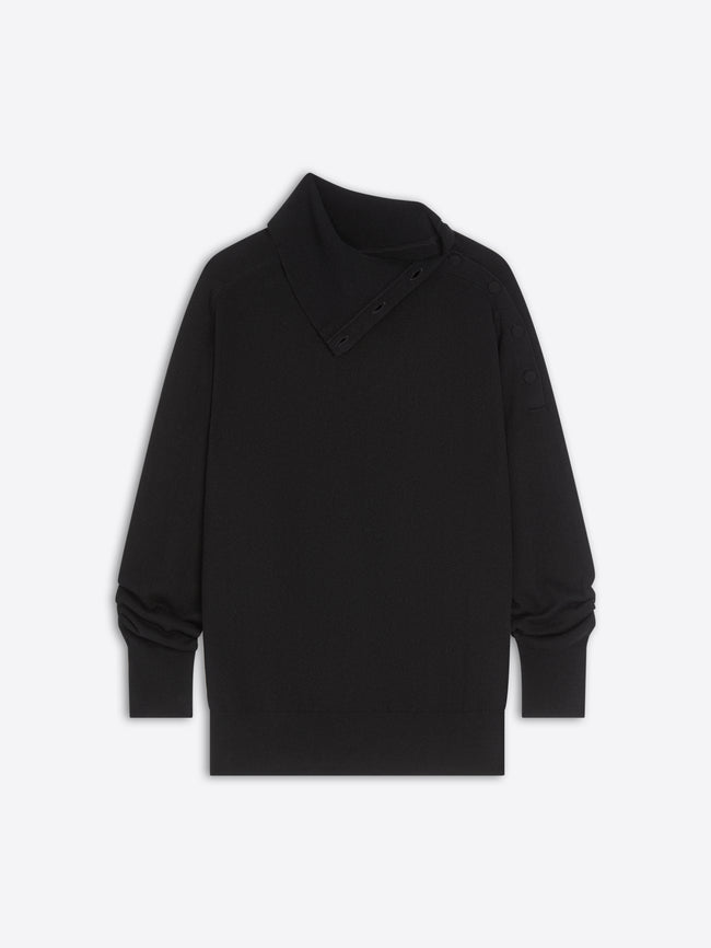 Black turtleneck sweater on a white background