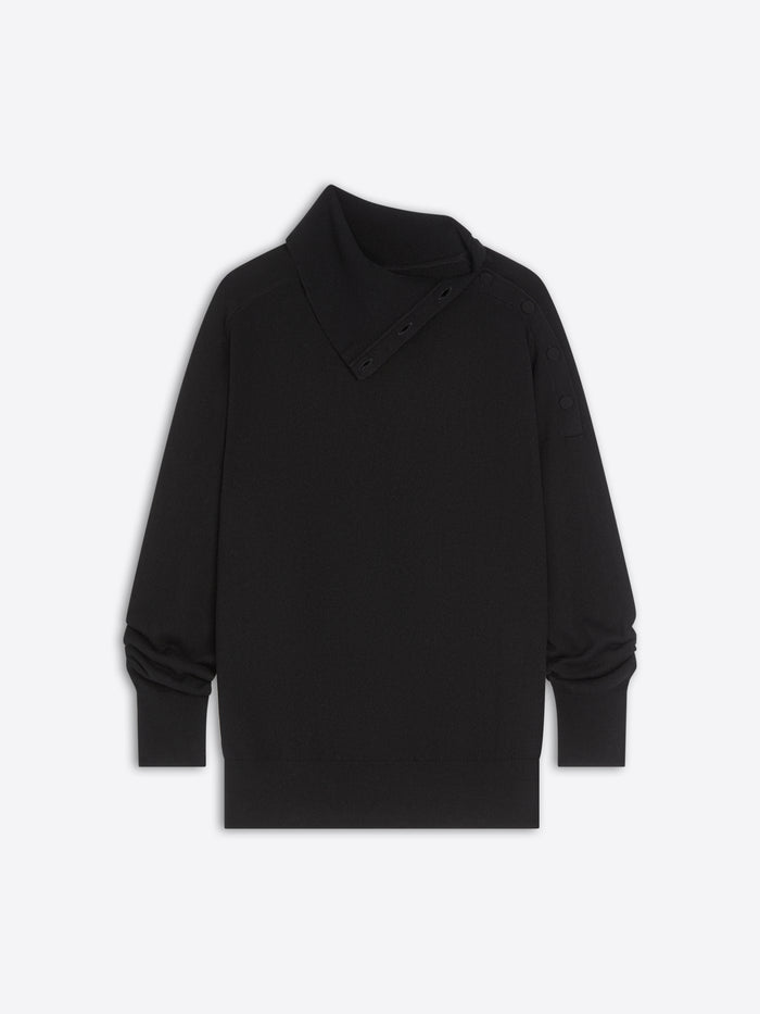 Black turtleneck sweater on a white background