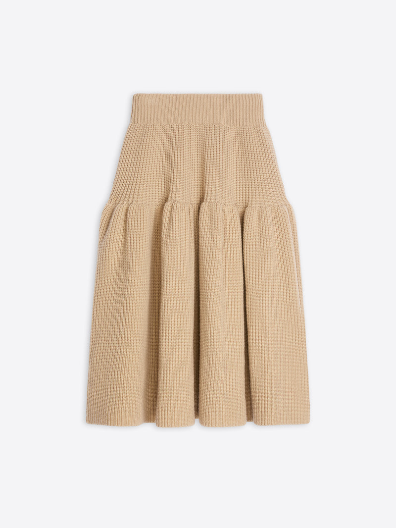 Beige ribbed pleated skirt on a white background