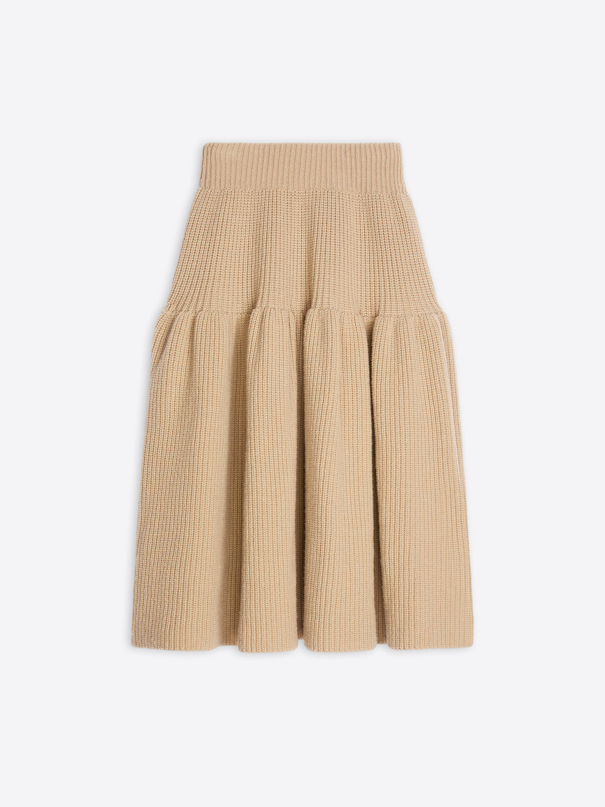 Beige ribbed pleated skirt on a white background