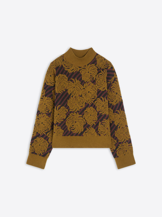 Brown sweater with floral pattern on a white background