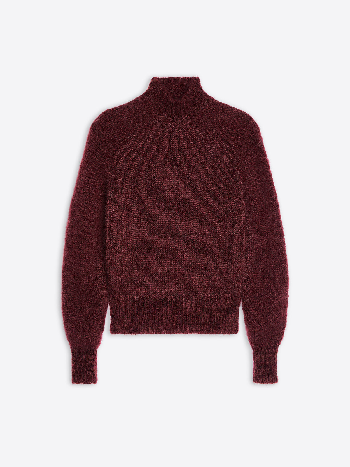 Maroon turtleneck sweater on a white background