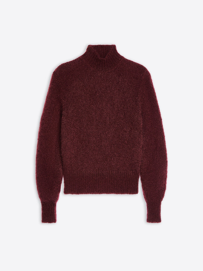 Maroon turtleneck sweater on a white background