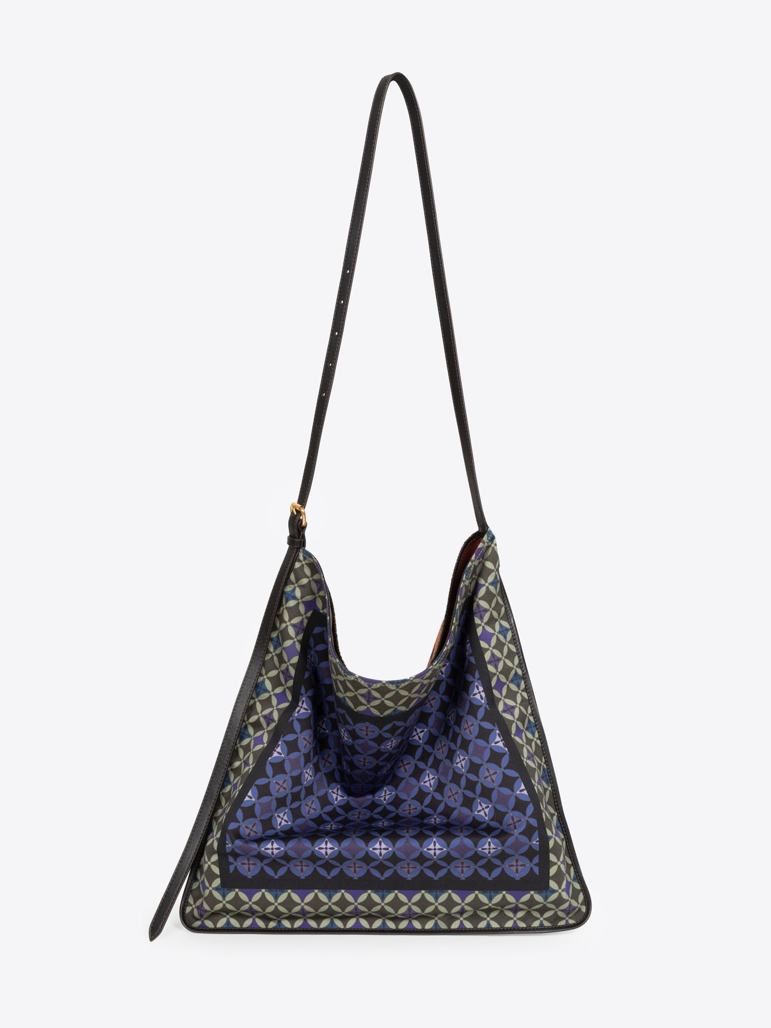 Handbag with patterned design on a white background