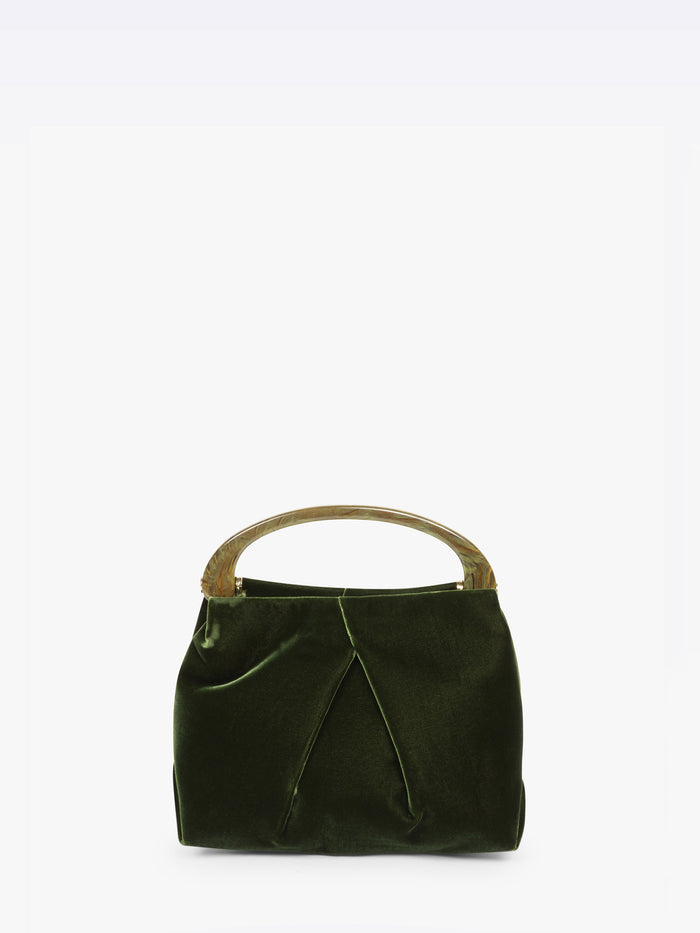 Green handbag with a handle on a white background