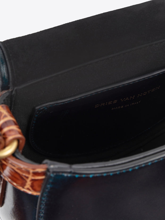 Handbag with decorative pattern on a white background