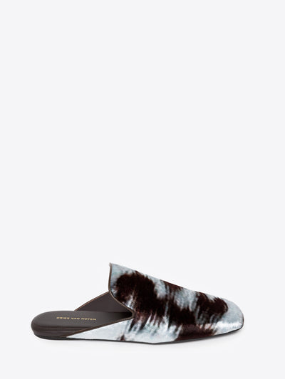Cowhide motif printed mule on a white background - Dries Van Noten