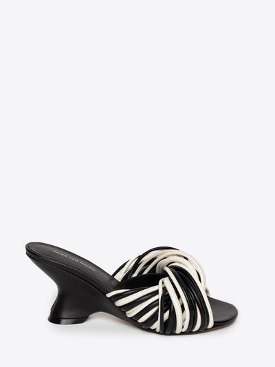 Black and white, braided leather mule with open-toe on a white background - Dries Van Noten