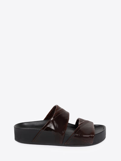Dark brown, slip on leather sandal on a white background - Dries Van Noten
