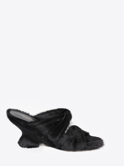Black ponyhair mule with open-toe on a white background - Dries Van Noten