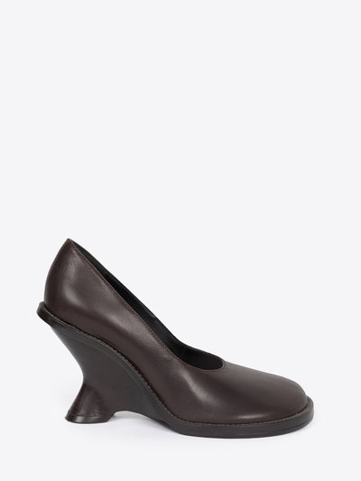 Dark brown leather wedge pump on a white background - Dries Van Noten