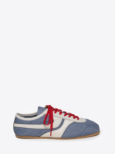 Light blue nylon sneaker with red laces on a white background - Dries Van Noten