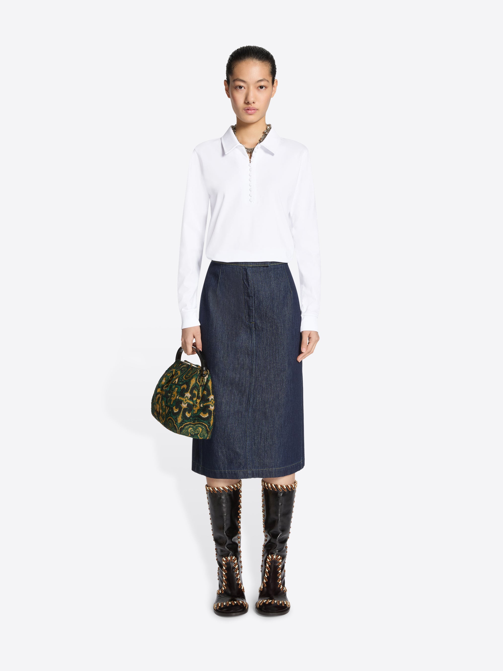 DRIES VAN NOTEN 秋冬グリーンスカーフ柄　ひざ丈タイトスカート DRIES VAN NOTEN SCARFY LONG 2213 W.W.SKIRT DESSIN A ONEsize