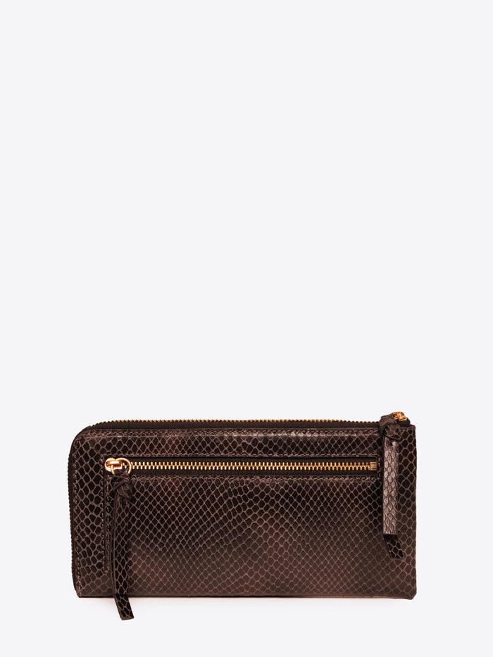 Brown wallet with a zipper on a white background