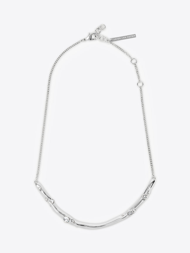 Silver necklace with small round stones on a white background - Dries Van Noten