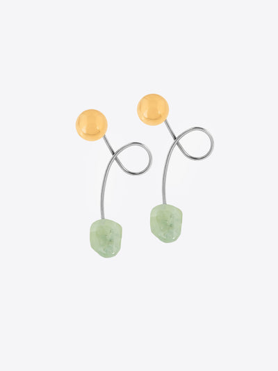 Pair of earrings with yellow and green stones on a white background - Dries Van Noten