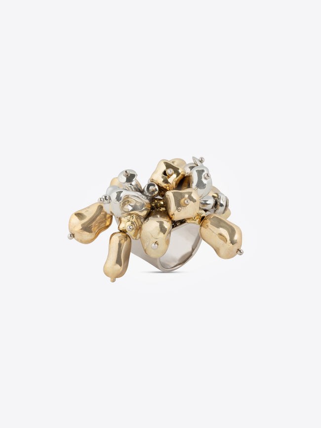 Gold and silver earring on a white background