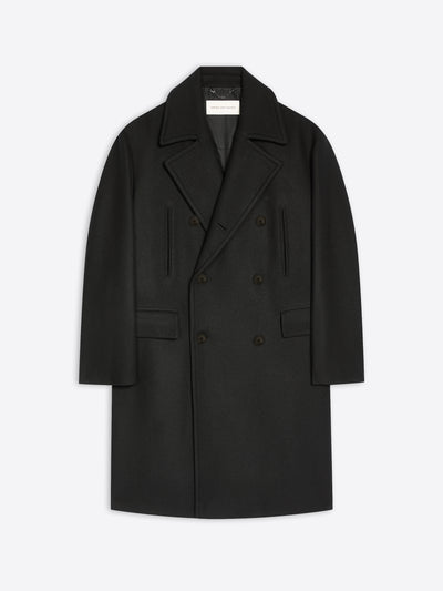 Black, woolen caban coat on a white background - Dries Van Noten