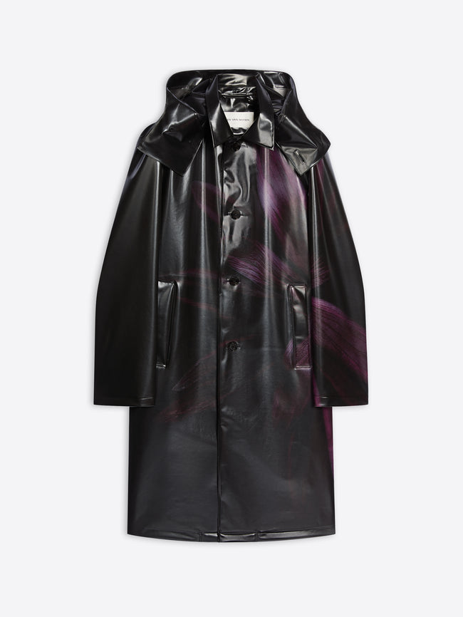 Black glossy raincoat on a white background