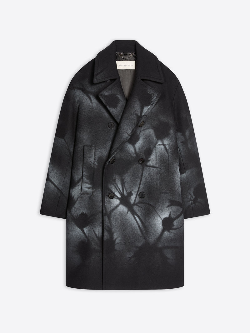 Black coat with abstract pattern on a white background
