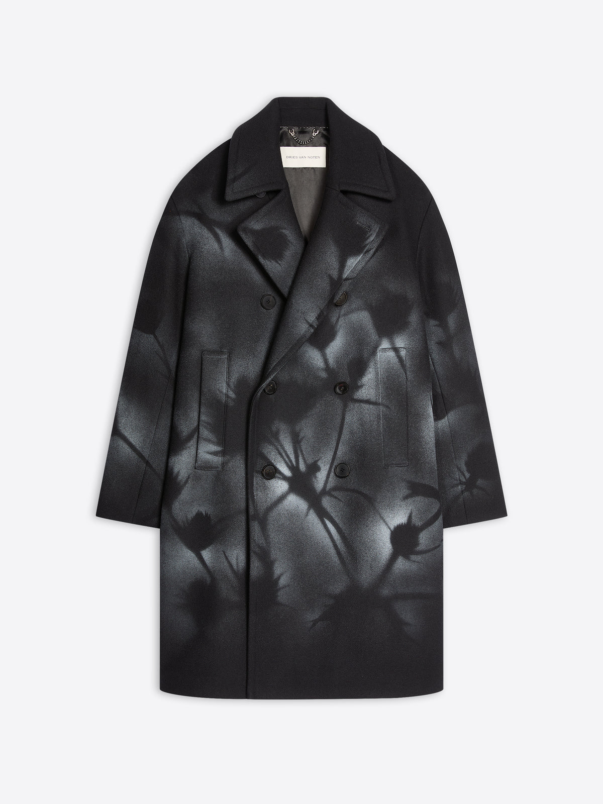 Black coat with abstract pattern on a white background