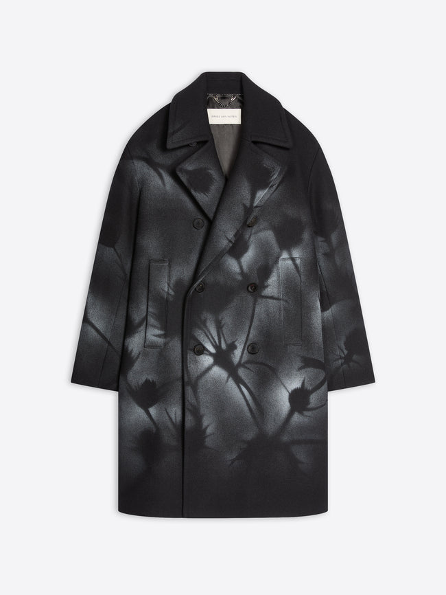 Black coat with abstract pattern on a white background