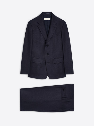 Navy colored, loose fit suit on a white background - Dries Van Noten