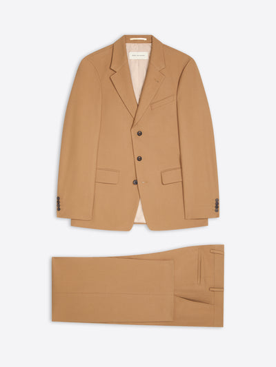 Tan colored loose fit suit on a white background - Dries Van Noten