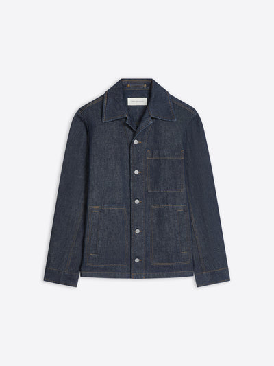Dark denim shirt jacket on a white background - Dries Van Noten