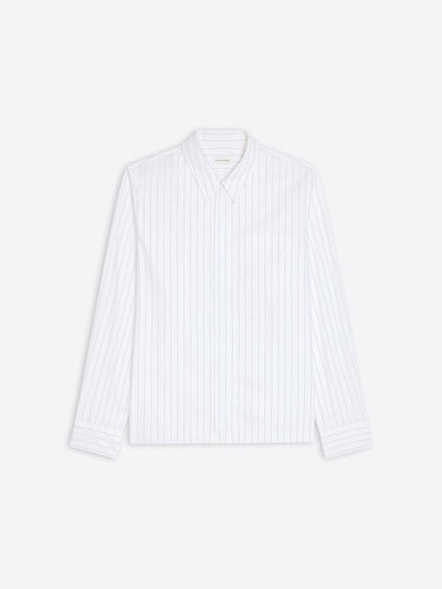White shirt with thin black stripes on a white background - Dries Van Noten