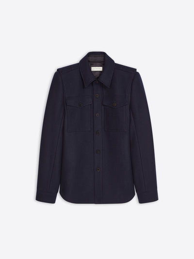 Navy blue jacket with two front pockets on a white background - Dries Van Noten