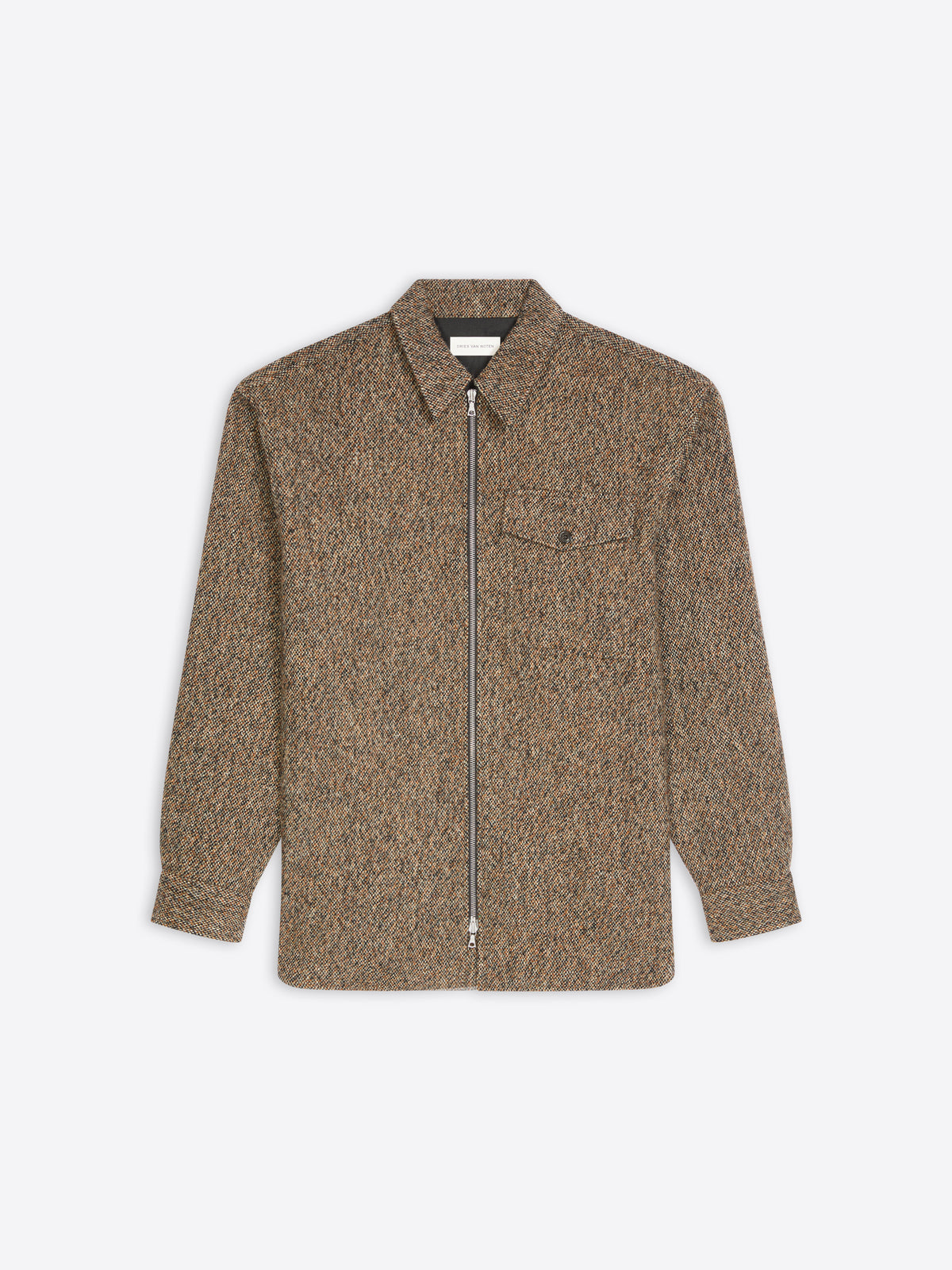 Brown textured shirt with a zipper on a white background